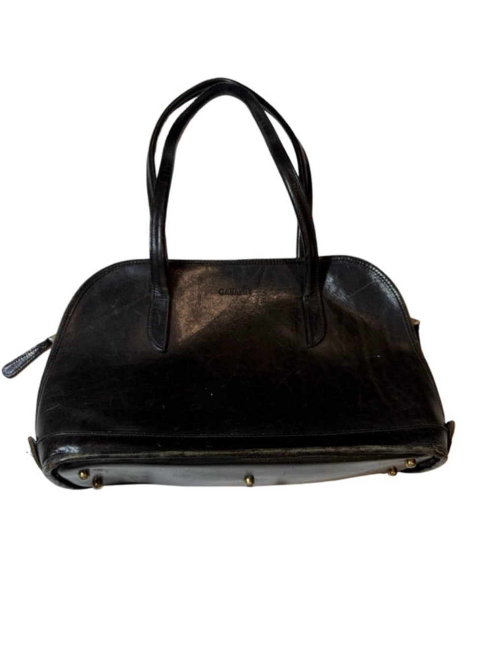 Vintage GABAHN Black Leather Dome Satchel Doctor Bag Structured Top Handle Purse